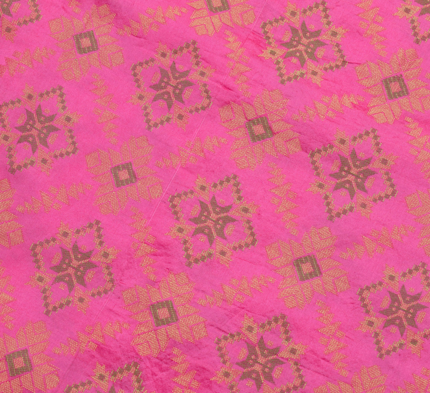 Sushila Vintage Pink Saree Art Silk All Over Woven Geometrical Sari Craft Fabric