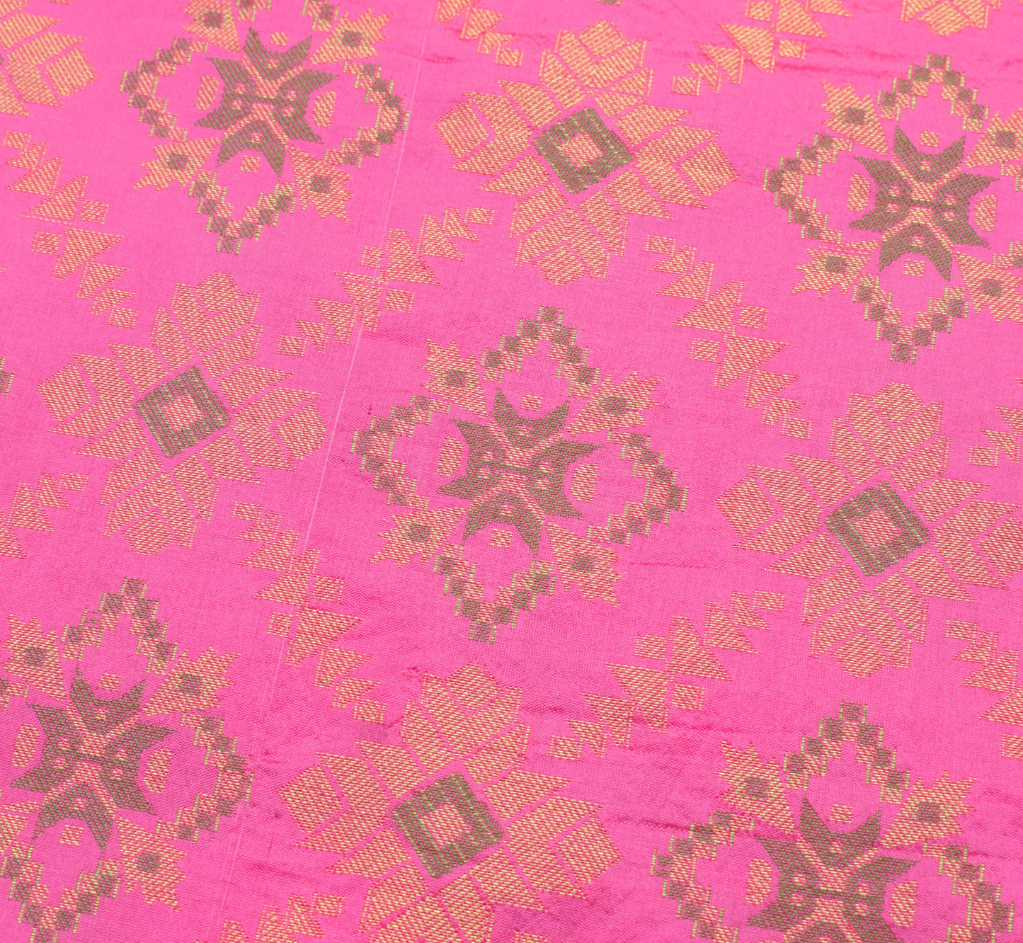 Sushila Vintage Pink Saree Art Silk All Over Woven Geometrical Sari Craft Fabric