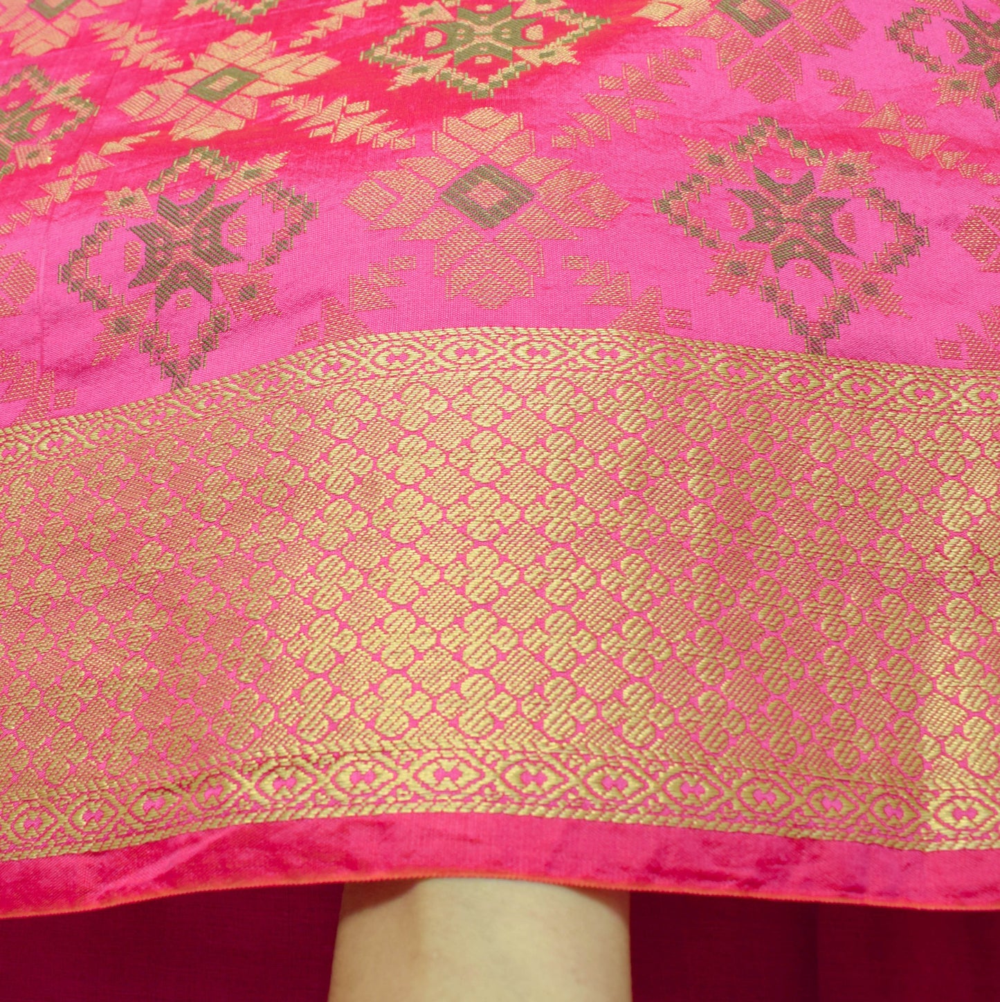 Sushila Vintage Pink Saree Art Silk All Over Woven Geometrical Sari Craft Fabric