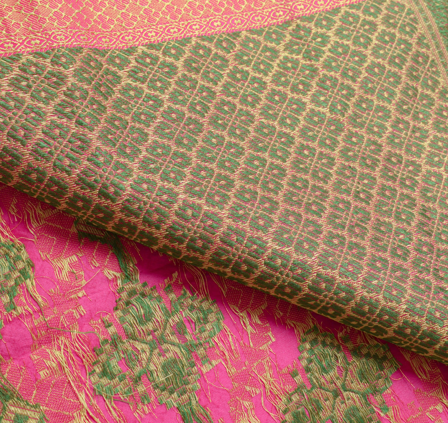 Sushila Vintage Pink Saree Art Silk All Over Woven Geometrical Sari Craft Fabric