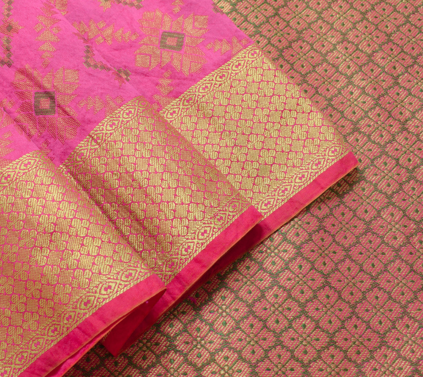 Sushila Vintage Pink Saree Art Silk All Over Woven Geometrical Sari Craft Fabric