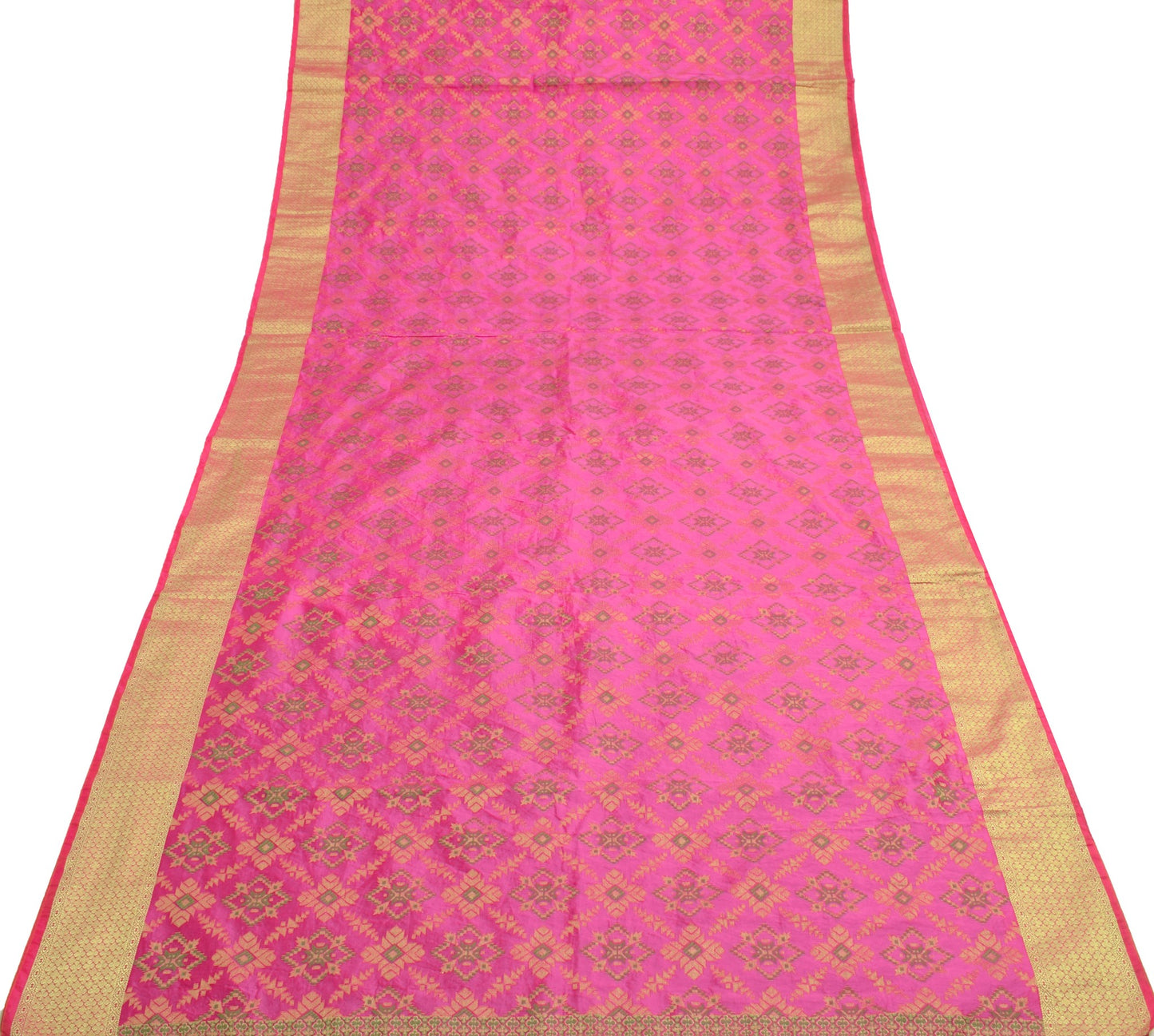 Sushila Vintage Pink Saree Art Silk All Over Woven Geometrical Sari Craft Fabric