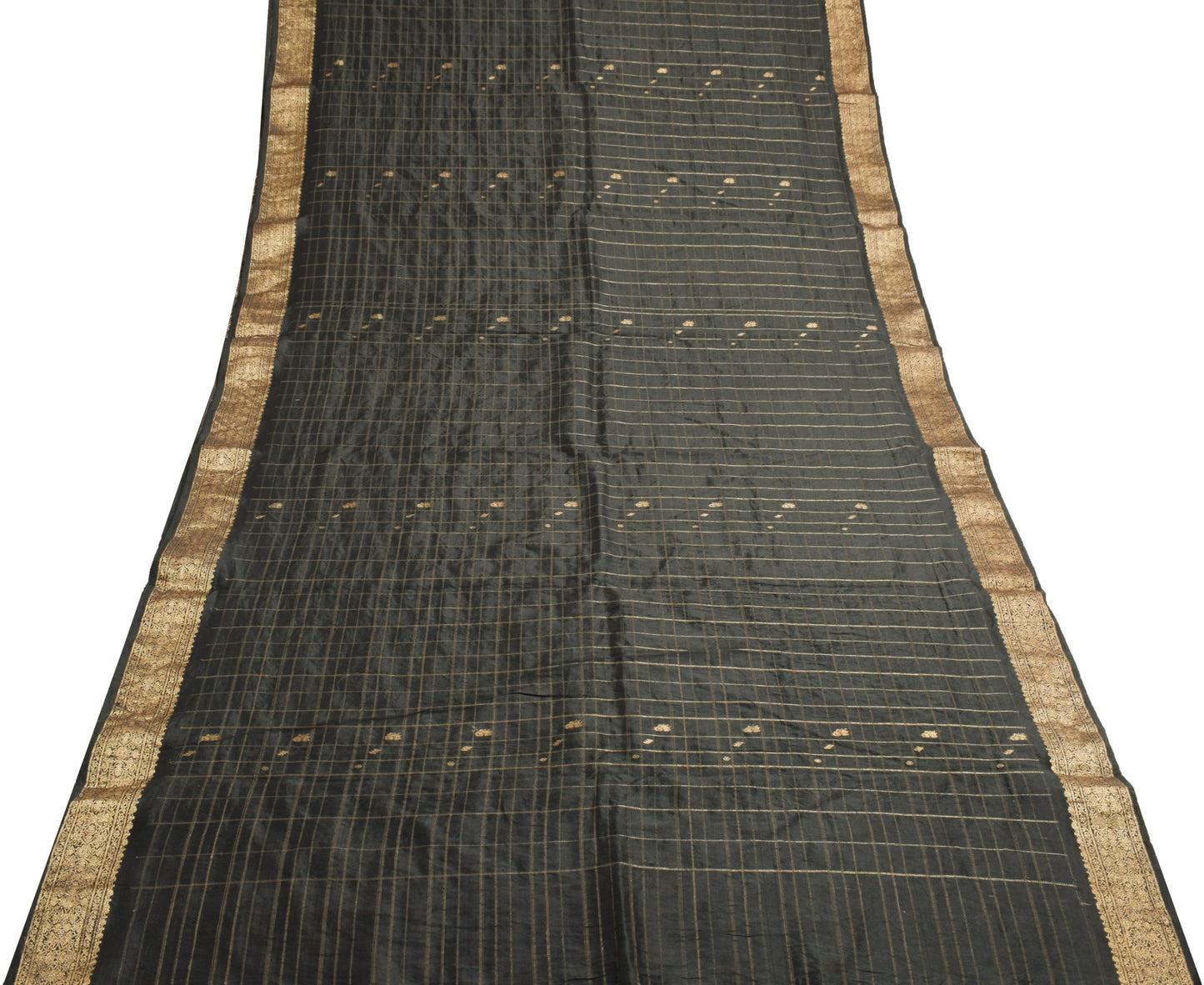 Sushila Vintage Kanjivaram Black Saree 100% Pure silk Woven Classy Sari Fabric