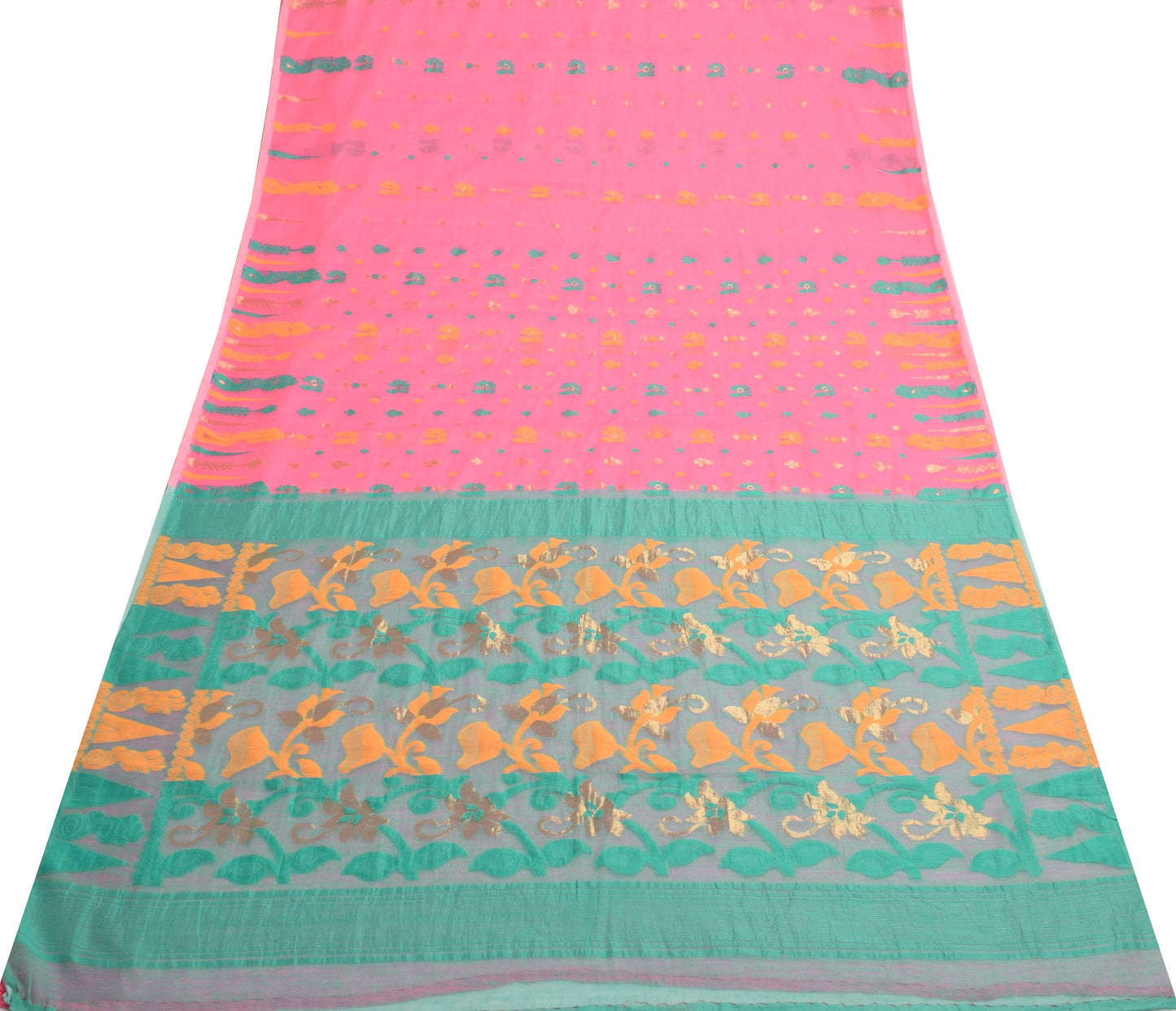 Sushila Vintage Pink Jamdani Saree Art Silk Woven Soft Floral Women Sari Fabric