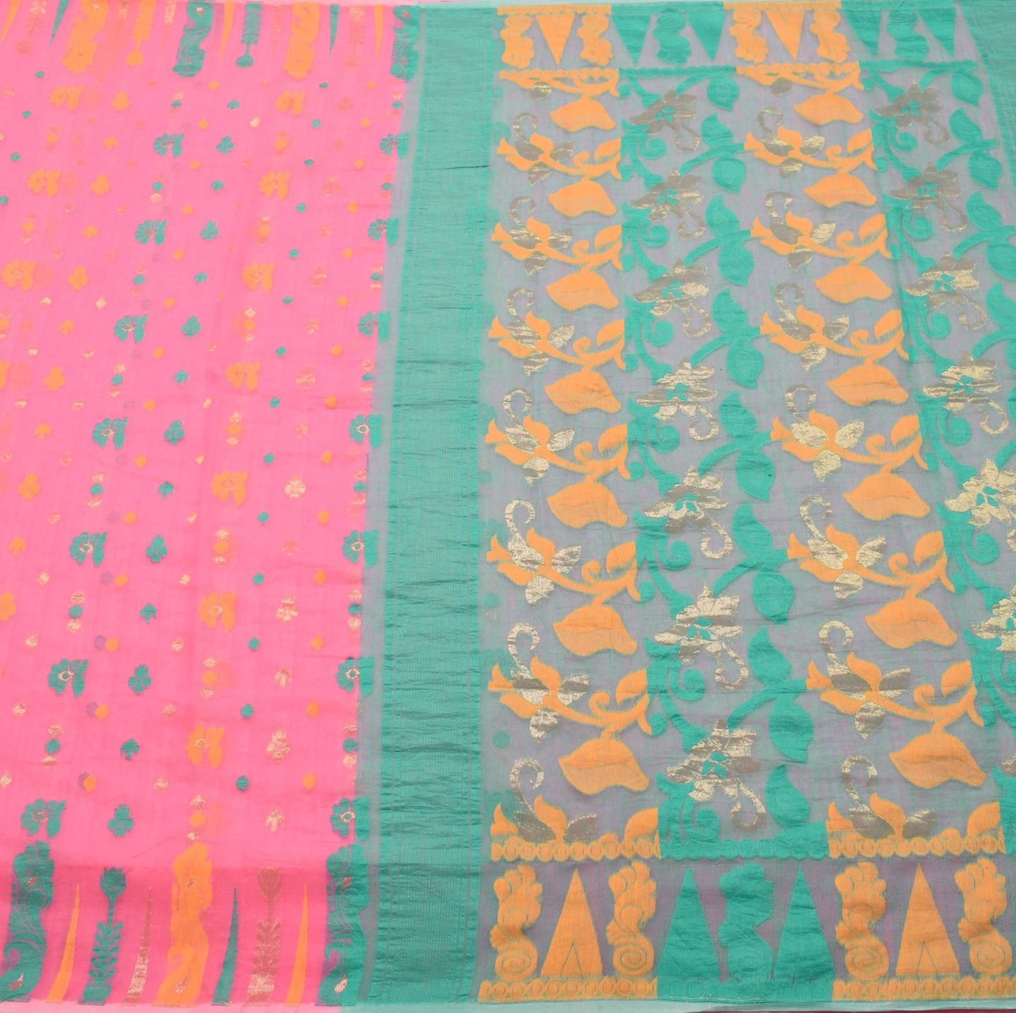 Sushila Vintage Pink Jamdani Saree Art Silk Woven Soft Floral Women Sari Fabric