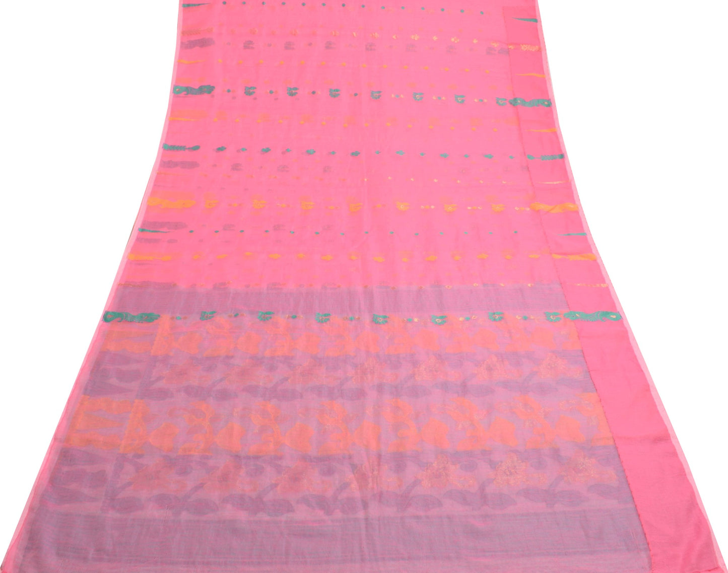 Sushila Vintage Pink Jamdani Saree Art Silk Woven Soft Floral Women Sari Fabric