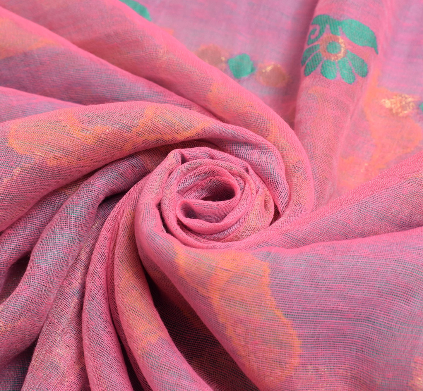 Sushila Vintage Pink Jamdani Saree Art Silk Woven Soft Floral Women Sari Fabric