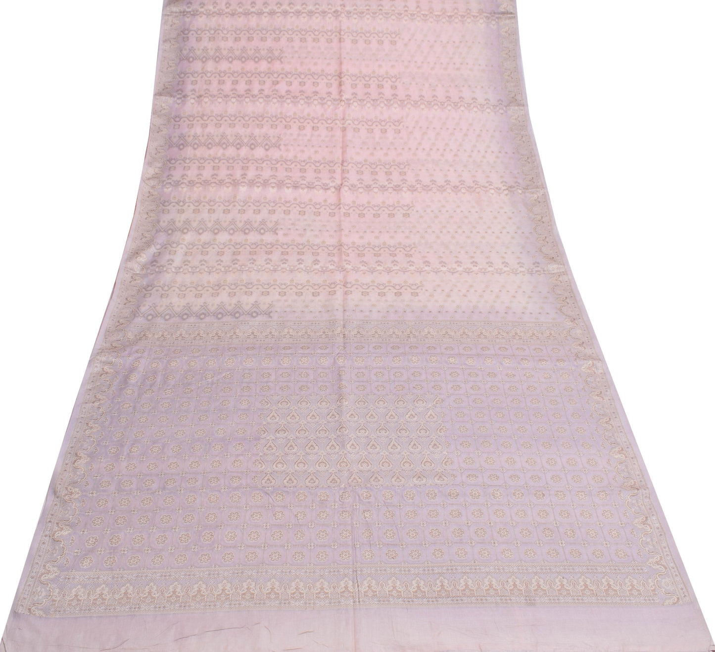 Sushila Vintage Baby Pink Saree 100% Pure Tussar Silk All Over Woven Sari Fabric