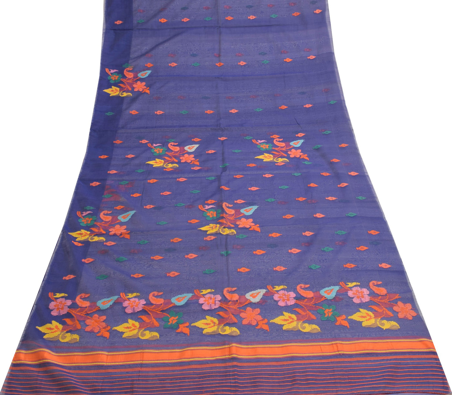 Sushila Vintage Shade of Blue Saree 100% Pure Silk Hand Woven Floral Sari Fabric