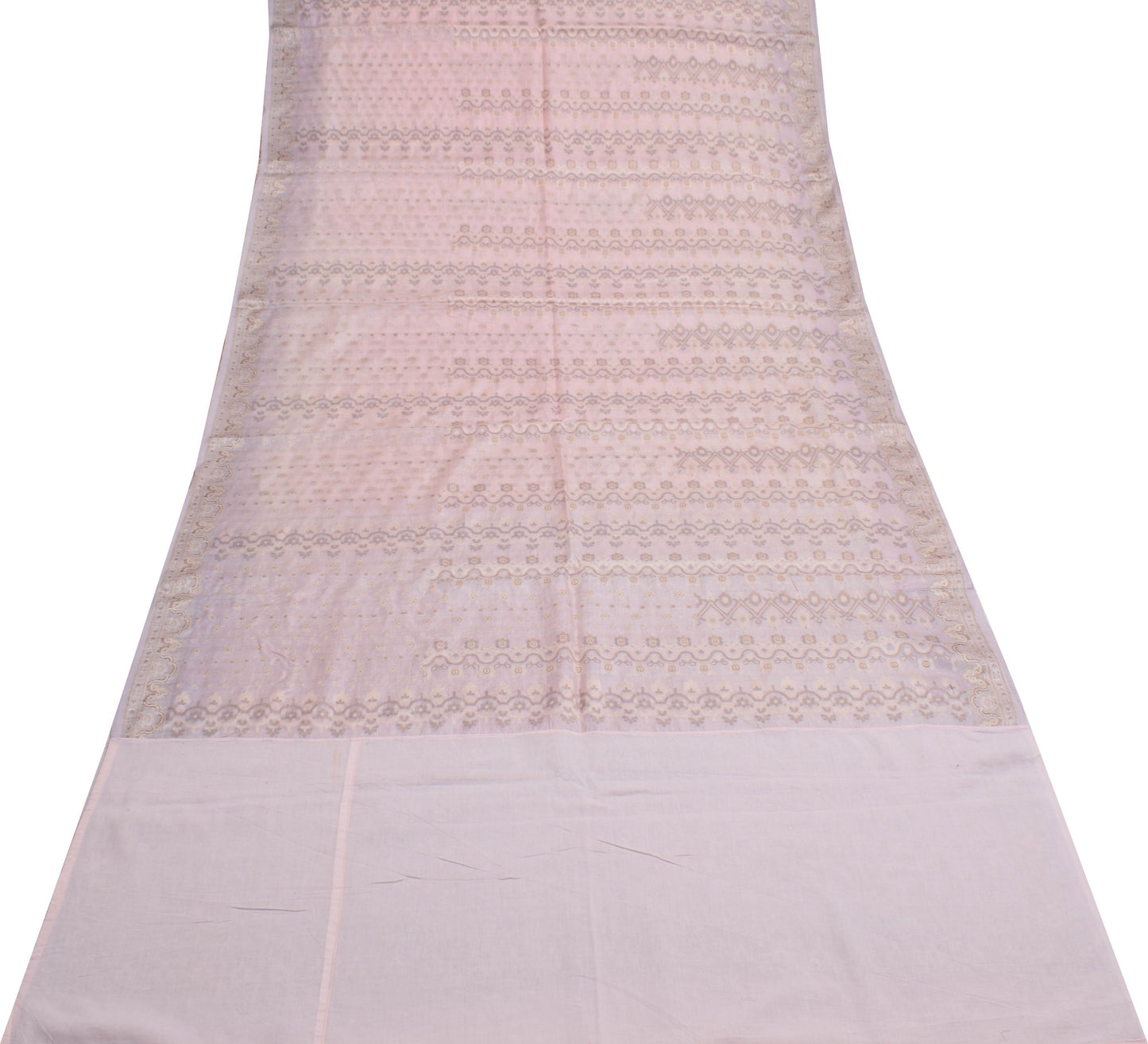 Sushila Vintage Baby Pink Saree 100% Pure Tussar Silk All Over Woven Sari Fabric