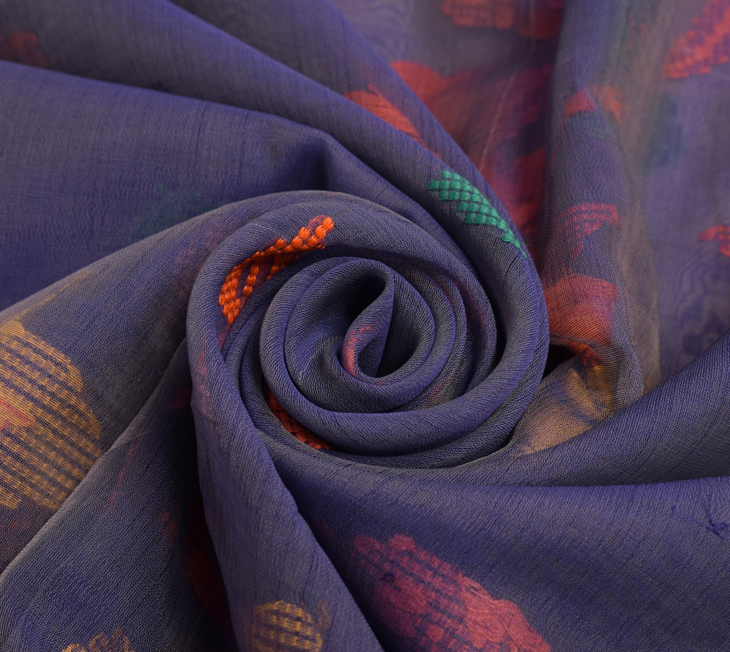 Sushila Vintage Shade of Blue Saree 100% Pure Silk Hand Woven Floral Sari Fabric