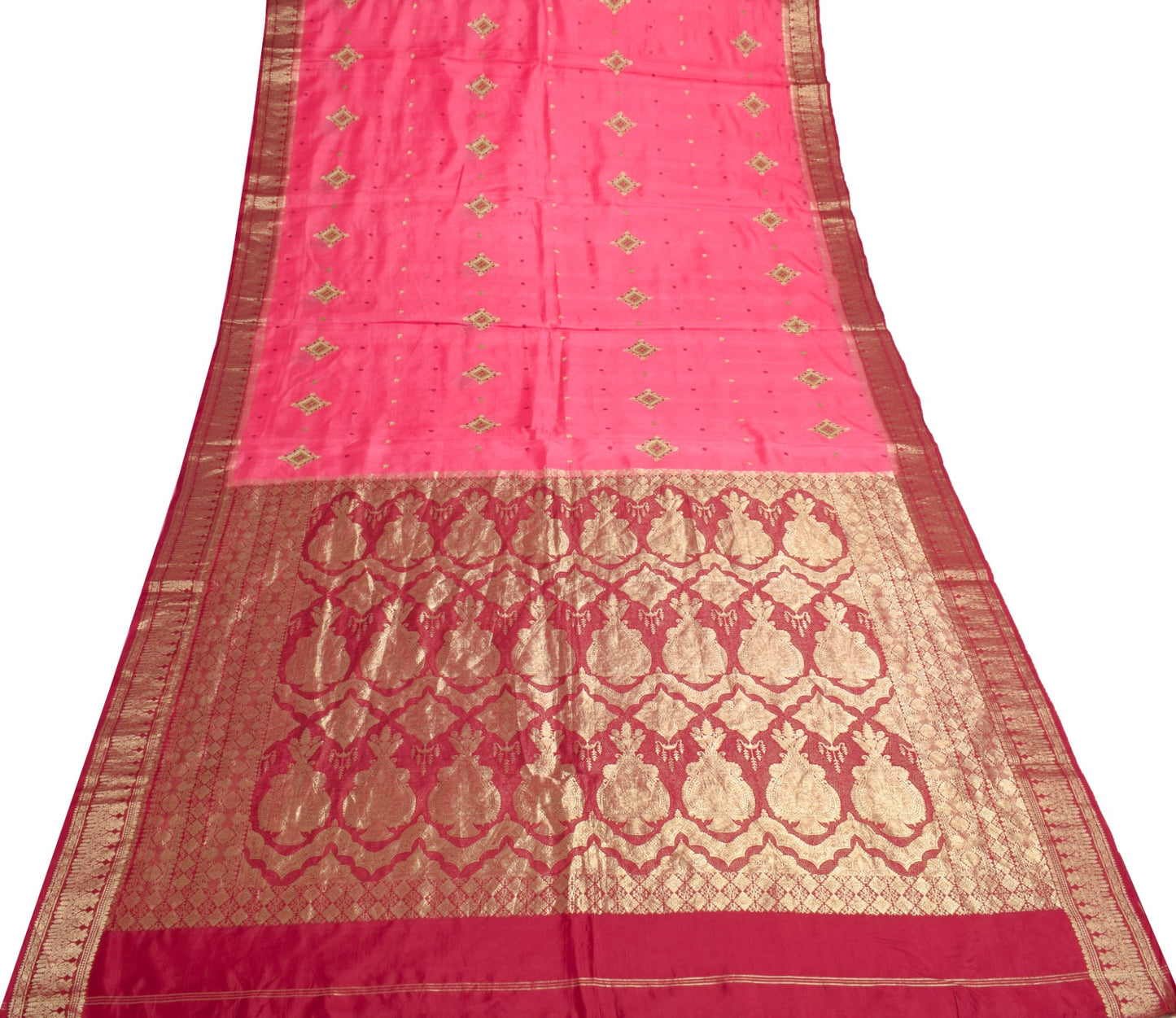 Sushila Vintage Mysore Silk Sarees Beautiful Zari Border Pink Soft Sari Fabric