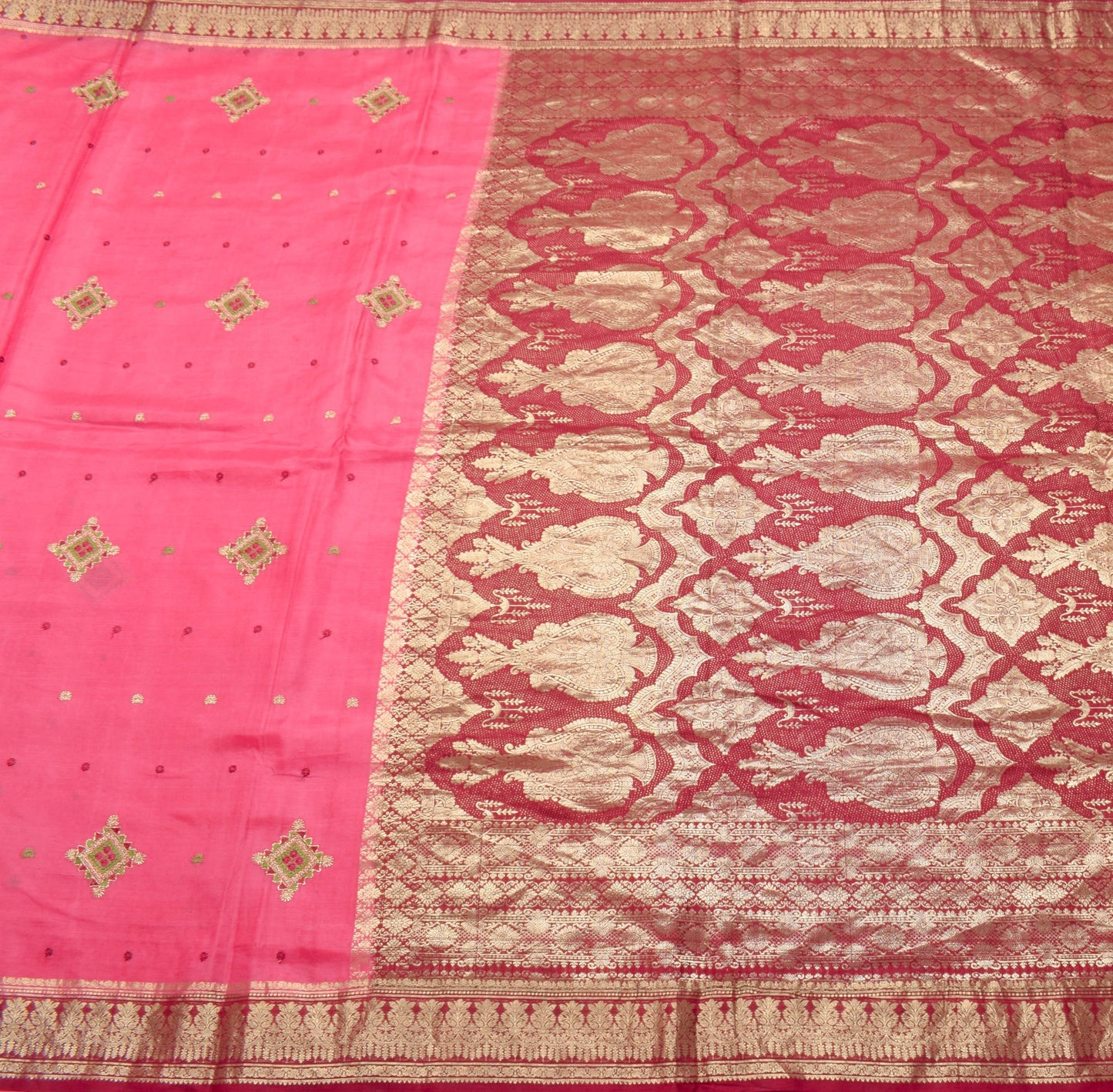 Sushila Vintage Mysore Silk Sarees Beautiful Zari Border Pink Soft Sari Fabric