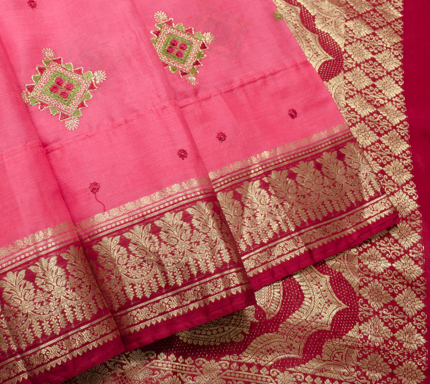 Sushila Vintage Mysore Silk Sarees Beautiful Zari Border Pink Soft Sari Fabric