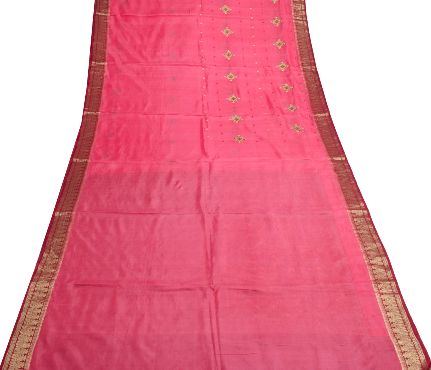 Sushila Vintage Mysore Silk Sarees Beautiful Zari Border Pink Soft Sari Fabric