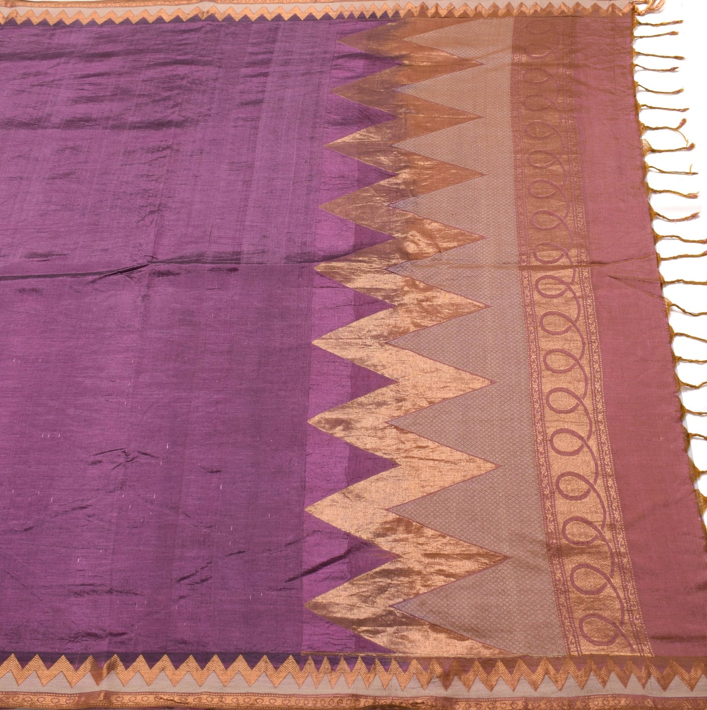 Sushila Vintage Purple Saree 100% Pure Cotton Silk Zari Woven Soft Sari Fabric