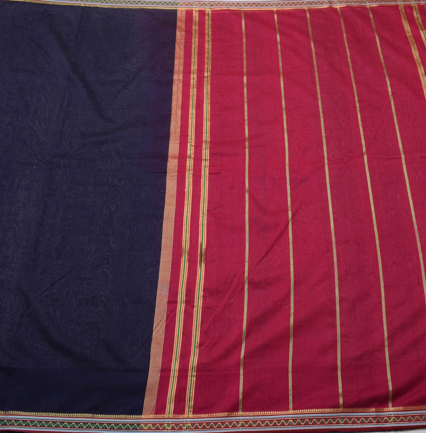 Sushila Vintage Navy Blue Saree 100% Pure Silk Brocade Pallu Border Sari Fabric