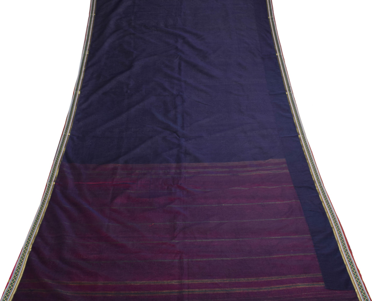 Sushila Vintage Navy Blue Saree 100% Pure Silk Brocade Pallu Border Sari Fabric