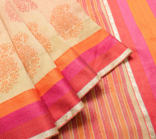 Sushila Vintage Brown Maheswari Saree Pure Cotton Hand Block Printed Sari Fabric