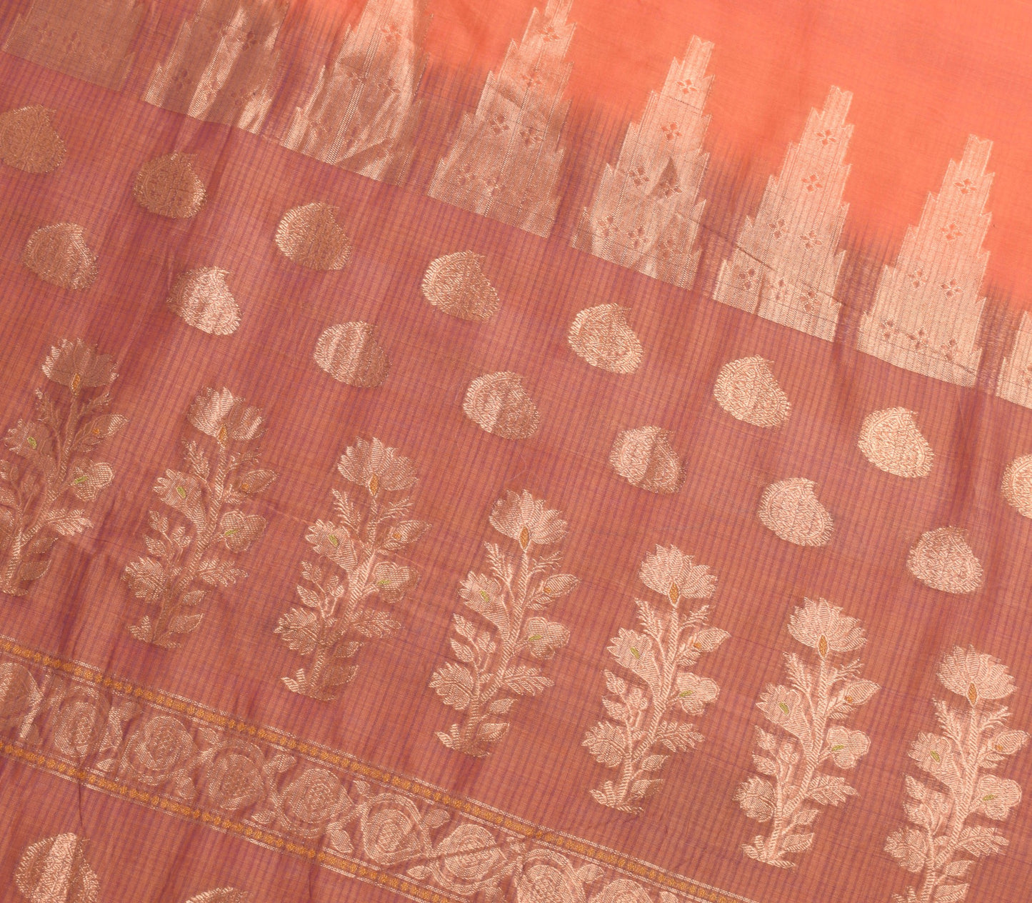 Sushila Vintage Orange Saree 100% Pure Silk Plain Body Zari Border Sari Fabric