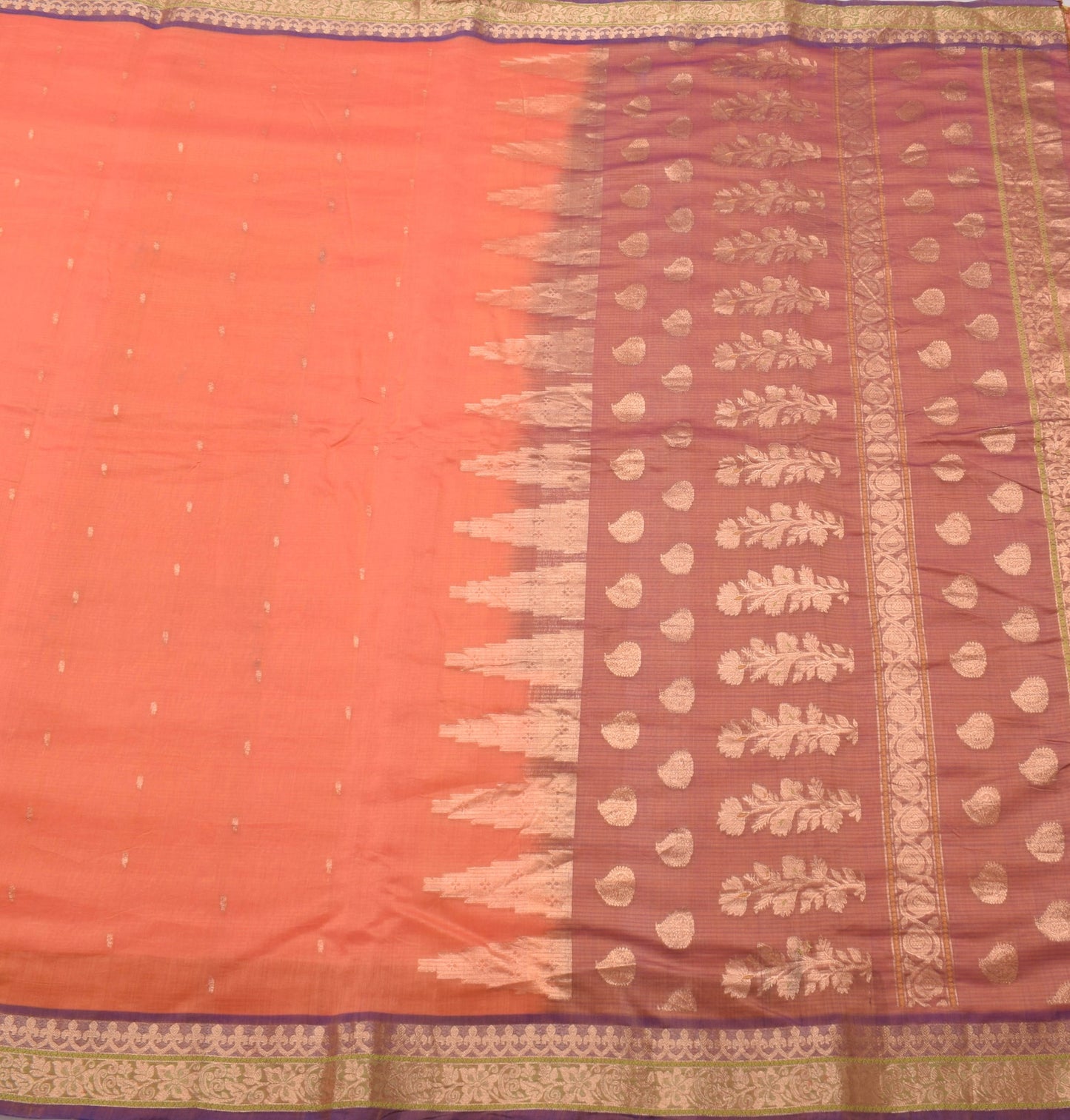 Sushila Vintage Orange Saree 100% Pure Silk Plain Body Zari Border Sari Fabric