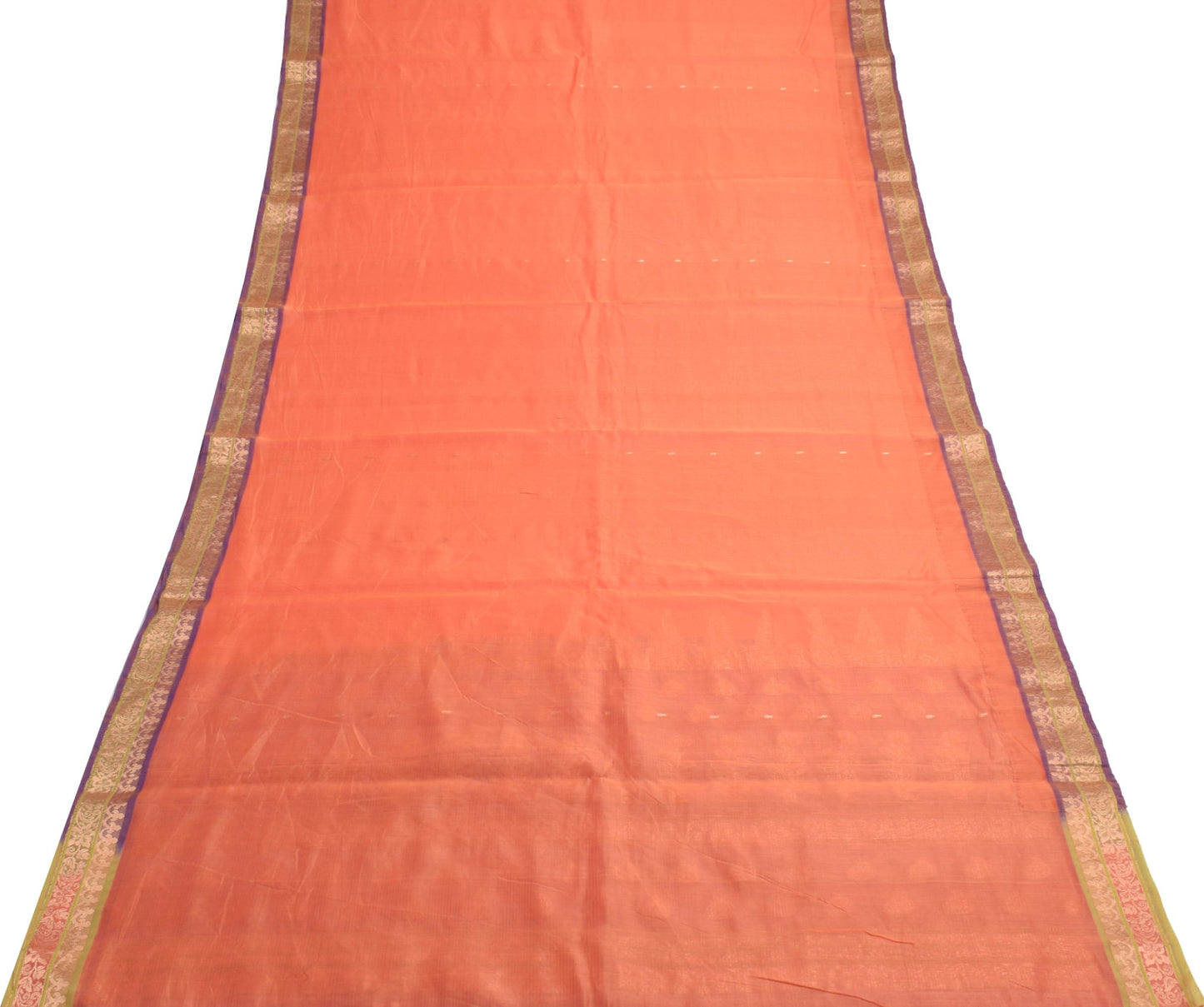 Sushila Vintage Orange Saree 100% Pure Silk Plain Body Zari Border Sari Fabric