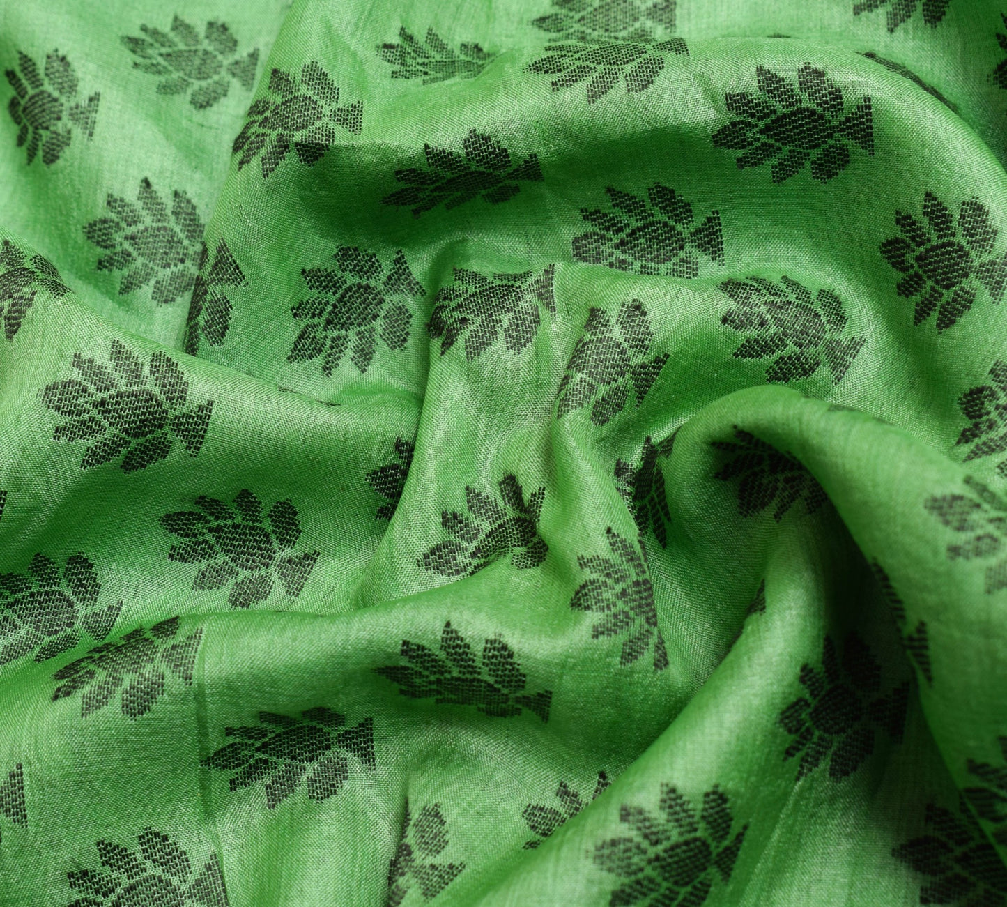 Sushila Vintage Green Woven Saree 100% Pure Tussar Silk Soft Floral Sari Fabric