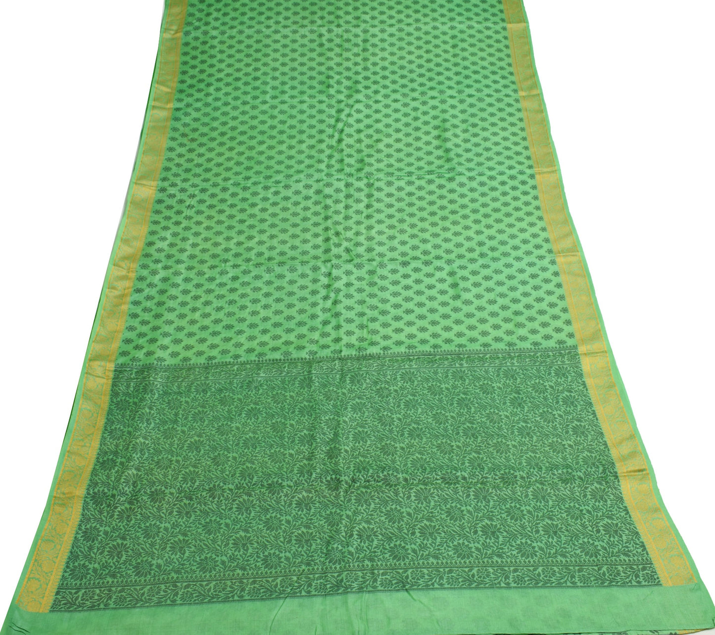 Sushila Vintage Green Woven Saree 100% Pure Tussar Silk Soft Floral Sari Fabric