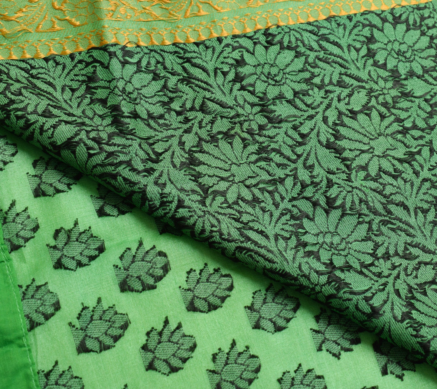 Sushila Vintage Green Woven Saree 100% Pure Tussar Silk Soft Floral Sari Fabric