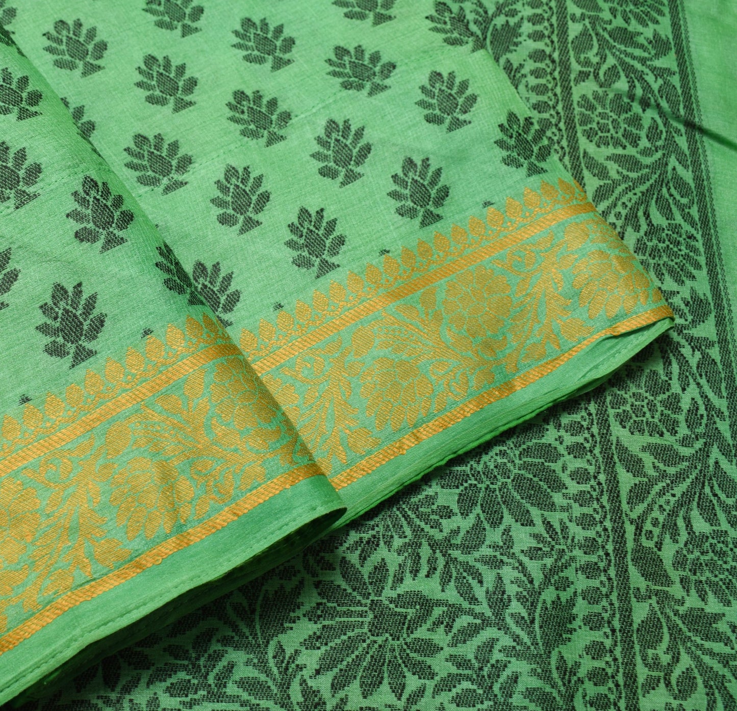 Sushila Vintage Green Woven Saree 100% Pure Tussar Silk Soft Floral Sari Fabric