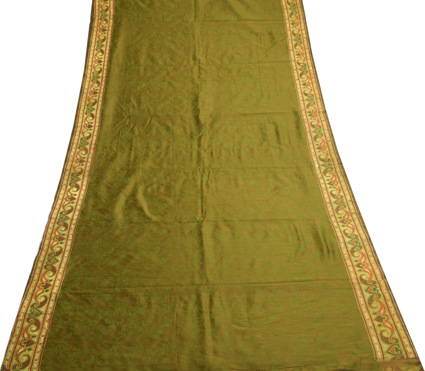 Sushila Vintage Green Art Silk Saree Mirror Work Printed Traditional Sari Fabric