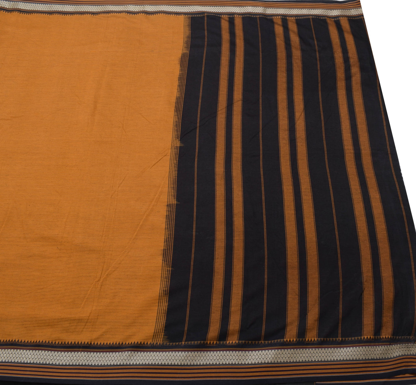 Sushila Vintage Handloom Ilkal Saree Pure Cotton Mustard Stripes Woven Fabric