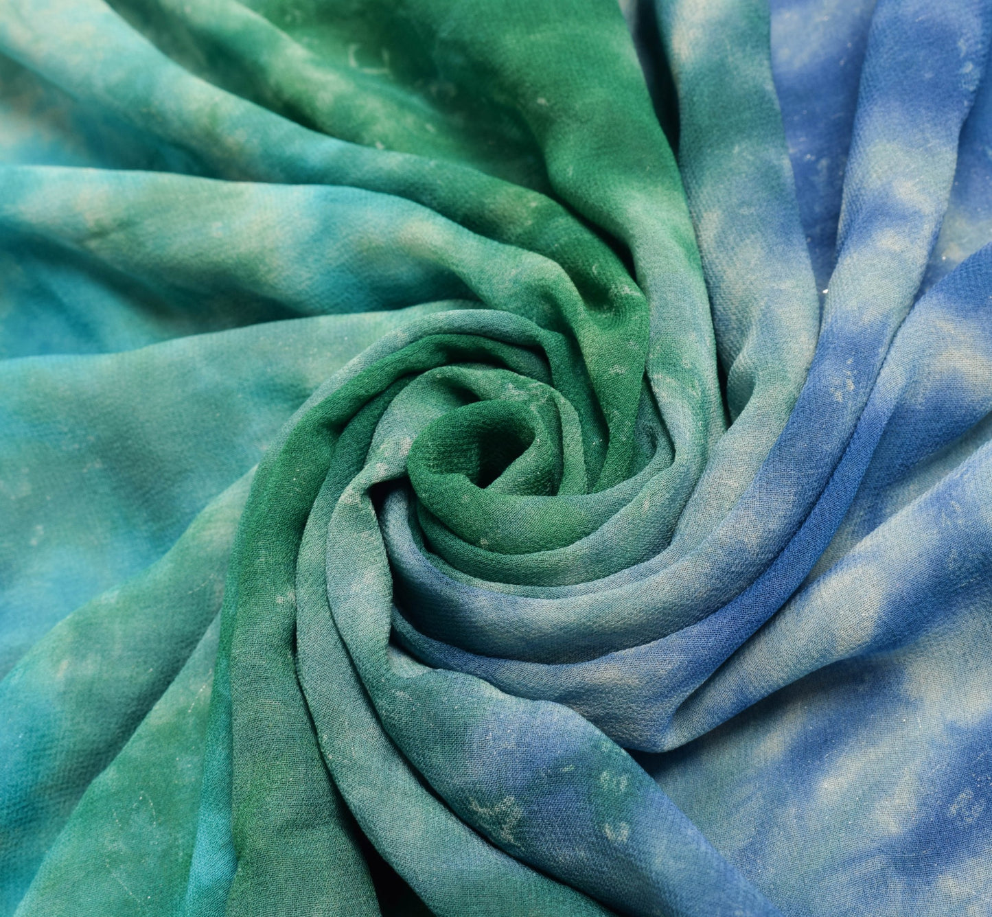 Sushila Vintage Blue Green Tie-Dye Saree Pure Georgette Embroidered Sari Fabric