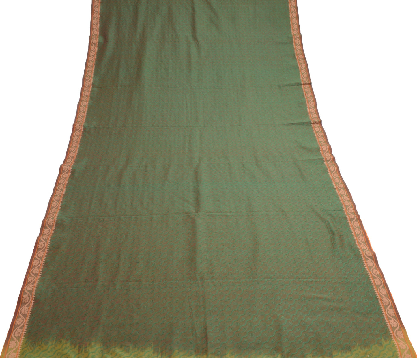 Sushila Vintage Green Dual Tone Saree 100% Pure Cotton Woven Paisley Sari Fabric