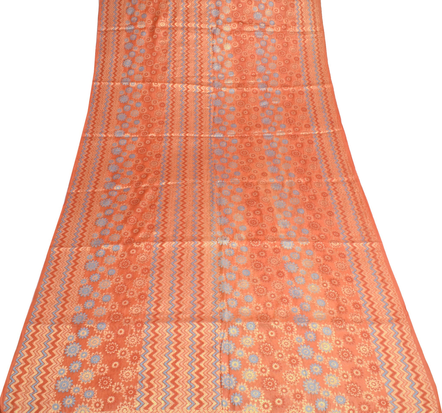 Sushila Vintage Rust Saree Pure Tussar Silk Zari Woven Wedding Soft Sari Fabric