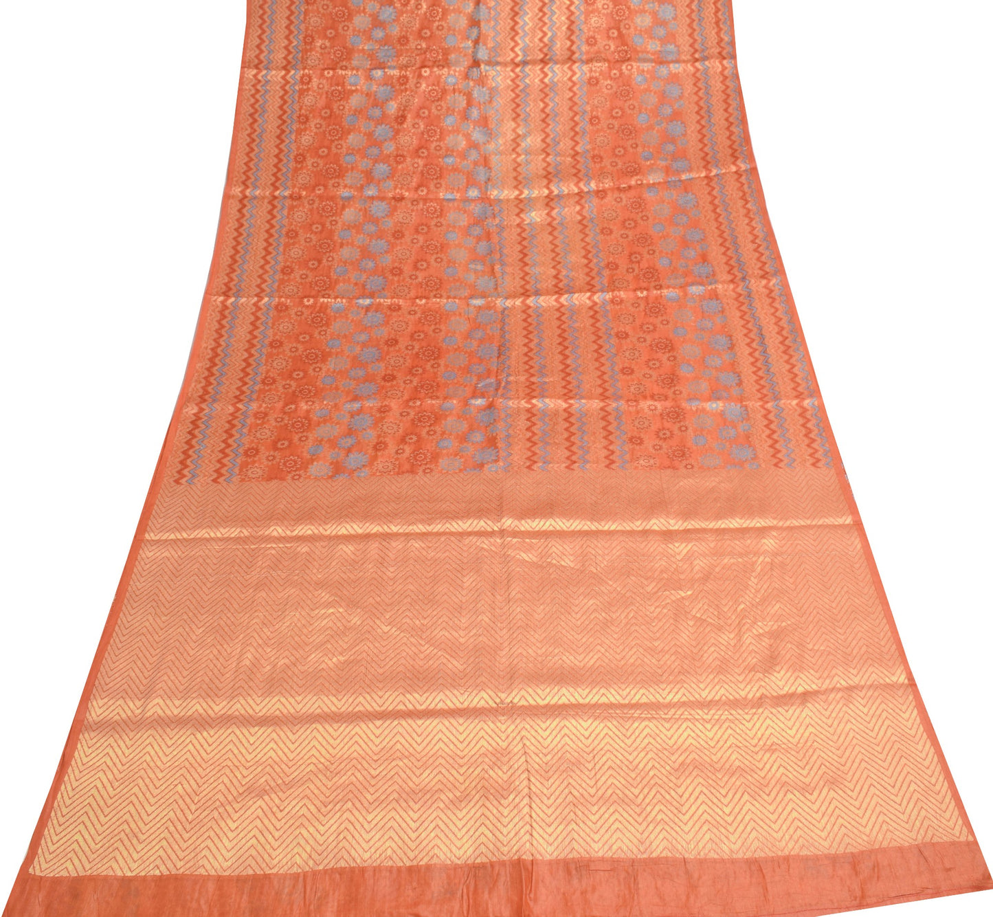 Sushila Vintage Rust Saree Pure Tussar Silk Zari Woven Wedding Soft Sari Fabric