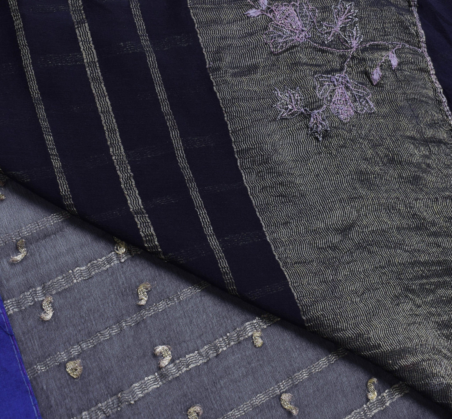 Sushila Vintage Pure Chiffon Silk Saree Dark Blue Zari Woven Elegant Sari Fabric