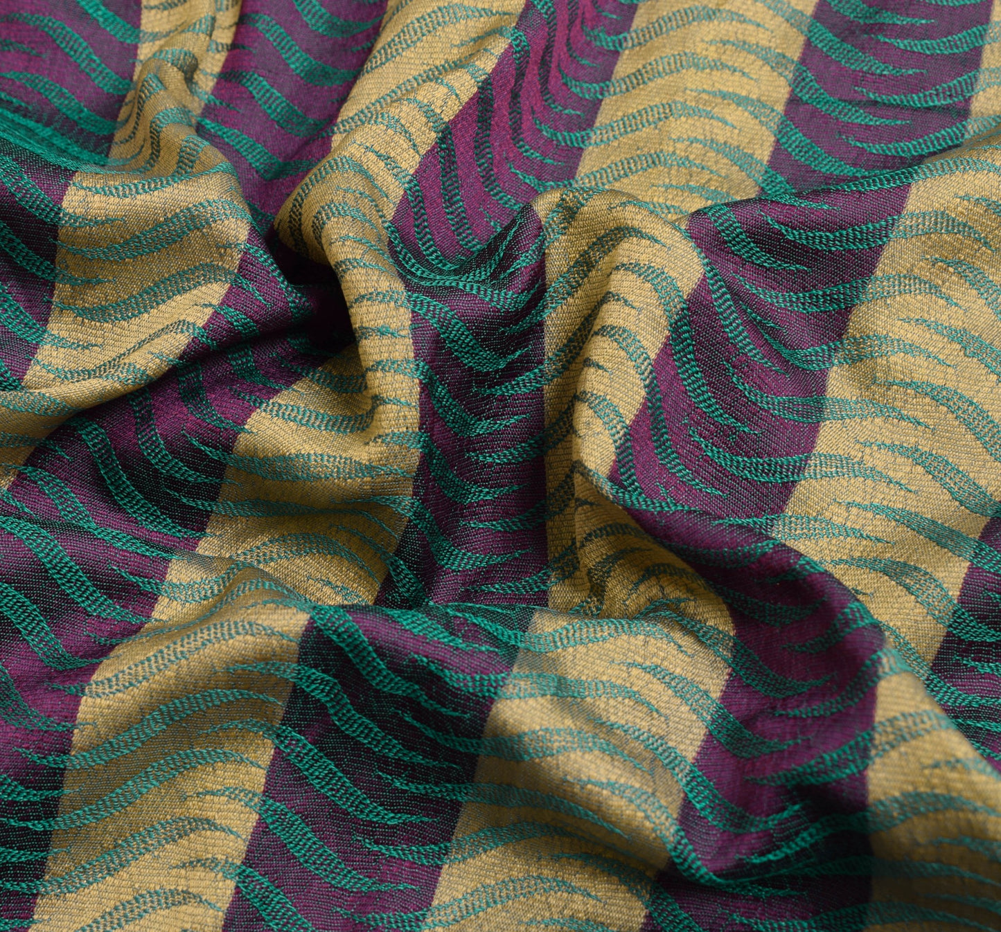 Sushila Vintage Purple Green Saree 100% Pure Silk Soft Woven Stripes Sari Fabric