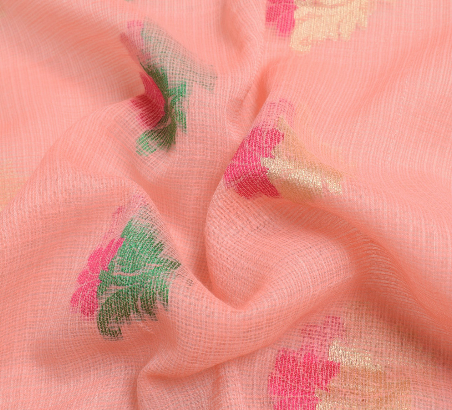 Sushila Vintage Pink Art Silk Silk Woven Kota Doria Saree Floral Casual Fabric