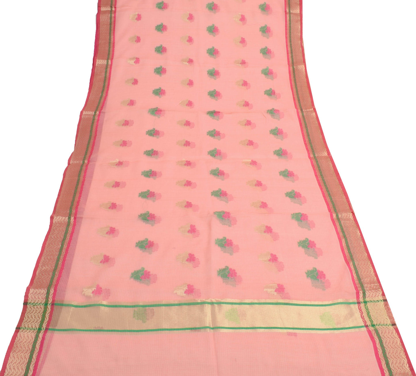 Sushila Vintage Pink Art Silk Silk Woven Kota Doria Saree Floral Casual Fabric