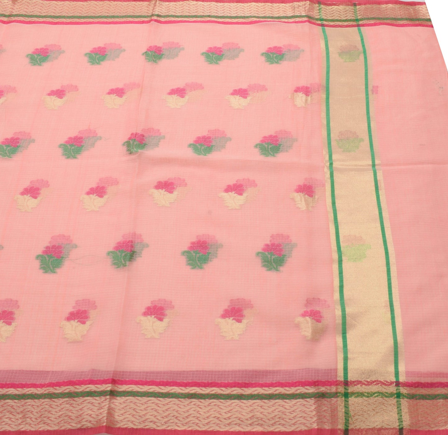 Sushila Vintage Pink Art Silk Silk Woven Kota Doria Saree Floral Casual Fabric