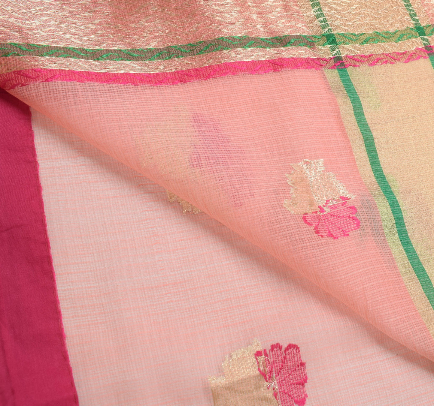 Sushila Vintage Pink Art Silk Silk Woven Kota Doria Saree Floral Casual Fabric