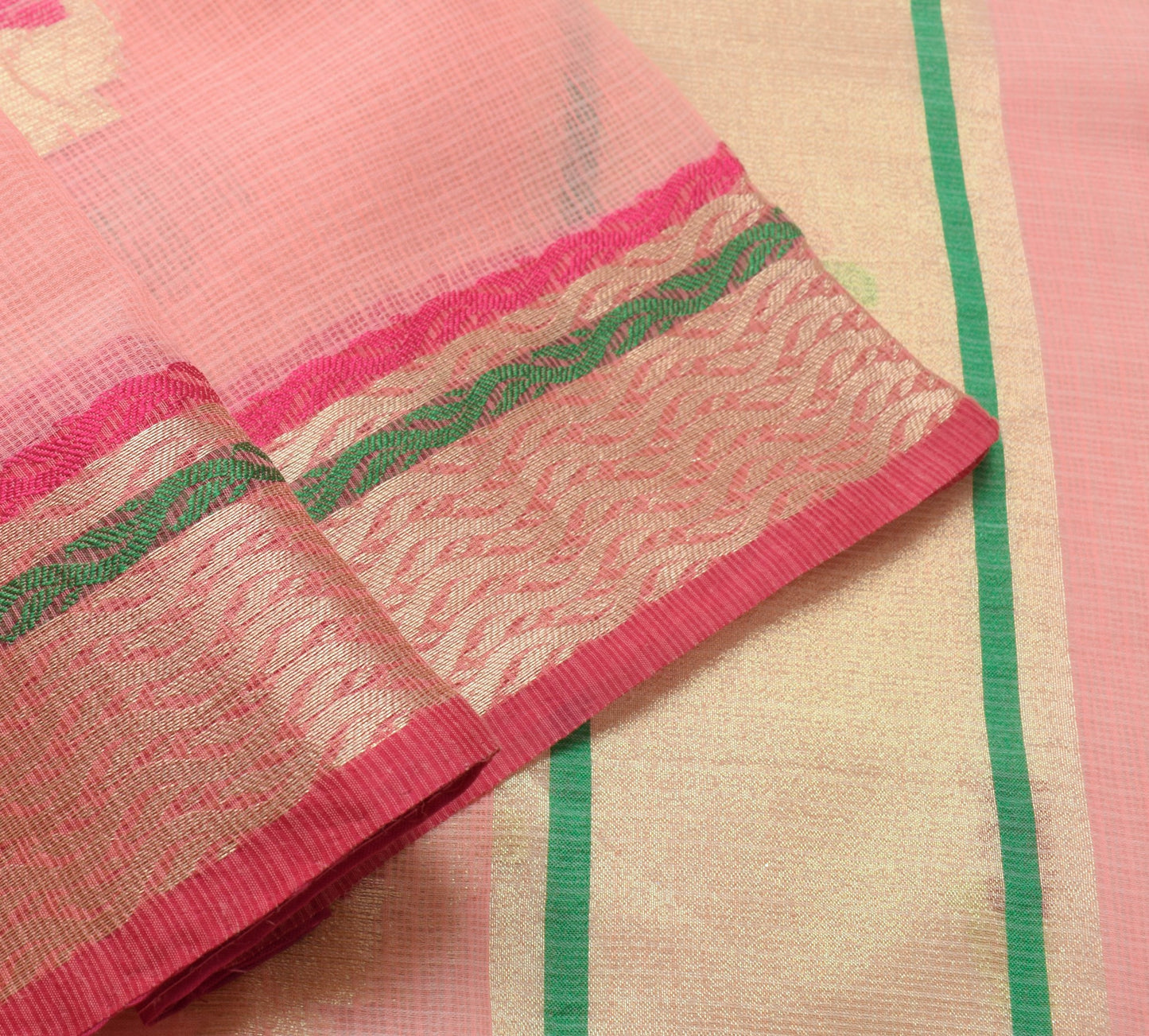 Sushila Vintage Pink Art Silk Silk Woven Kota Doria Saree Floral Casual Fabric