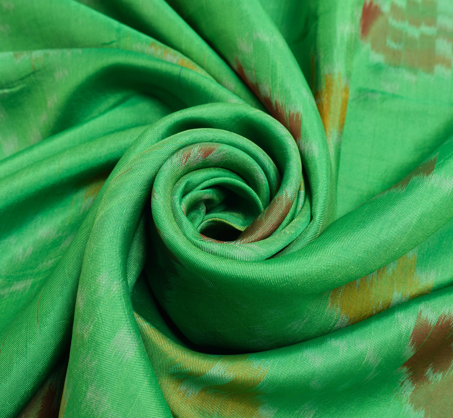 Sushila Vintage Ikkat Pochampally Sari Art Silk Light Weight Green Sari Fabric