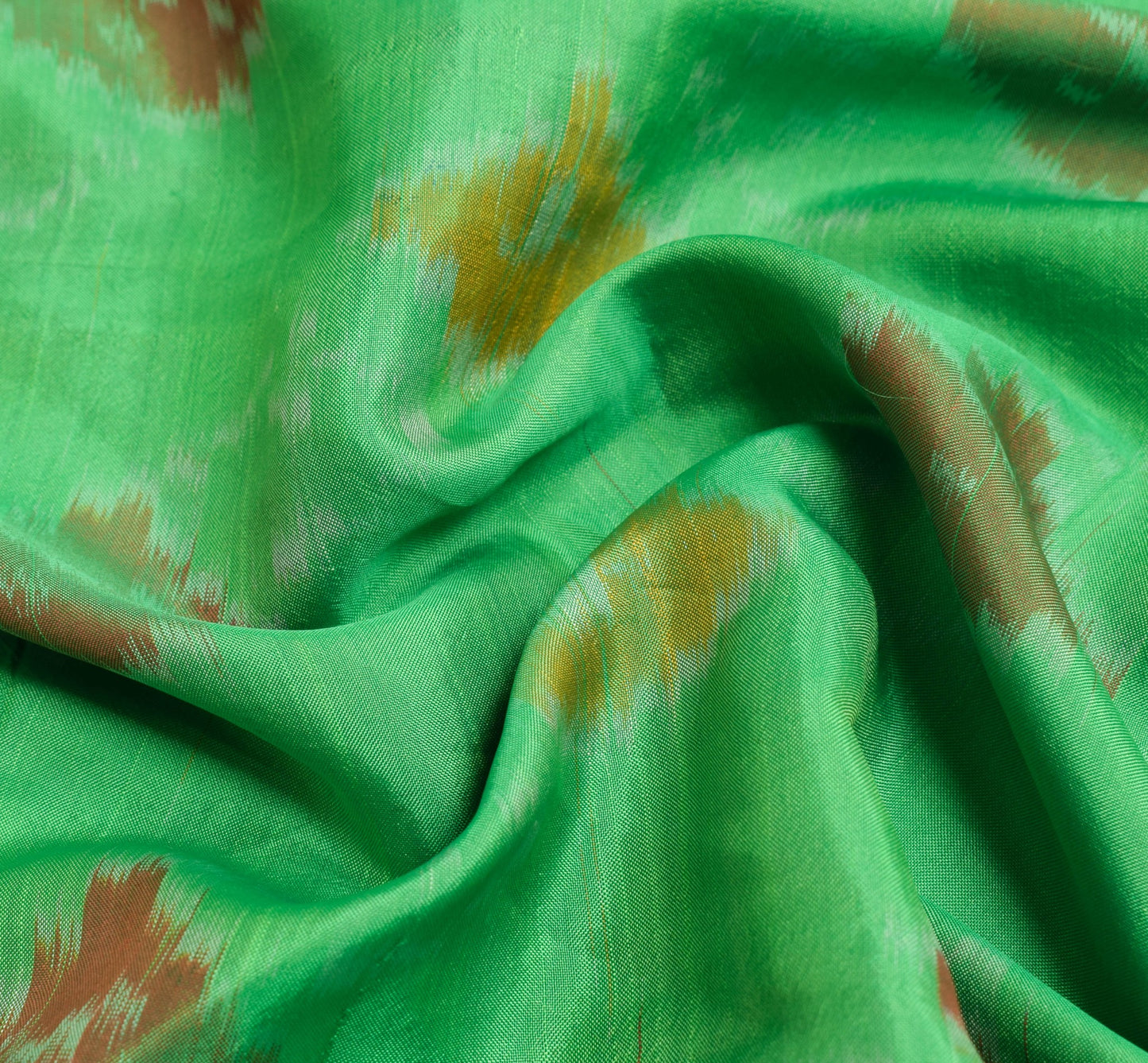 Sushila Vintage Ikkat Pochampally Sari Art Silk Light Weight Green Sari Fabric