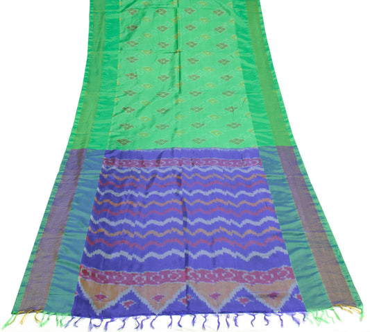 Sushila Vintage Ikkat Pochampally Sari Art Silk Light Weight Green Sari Fabric