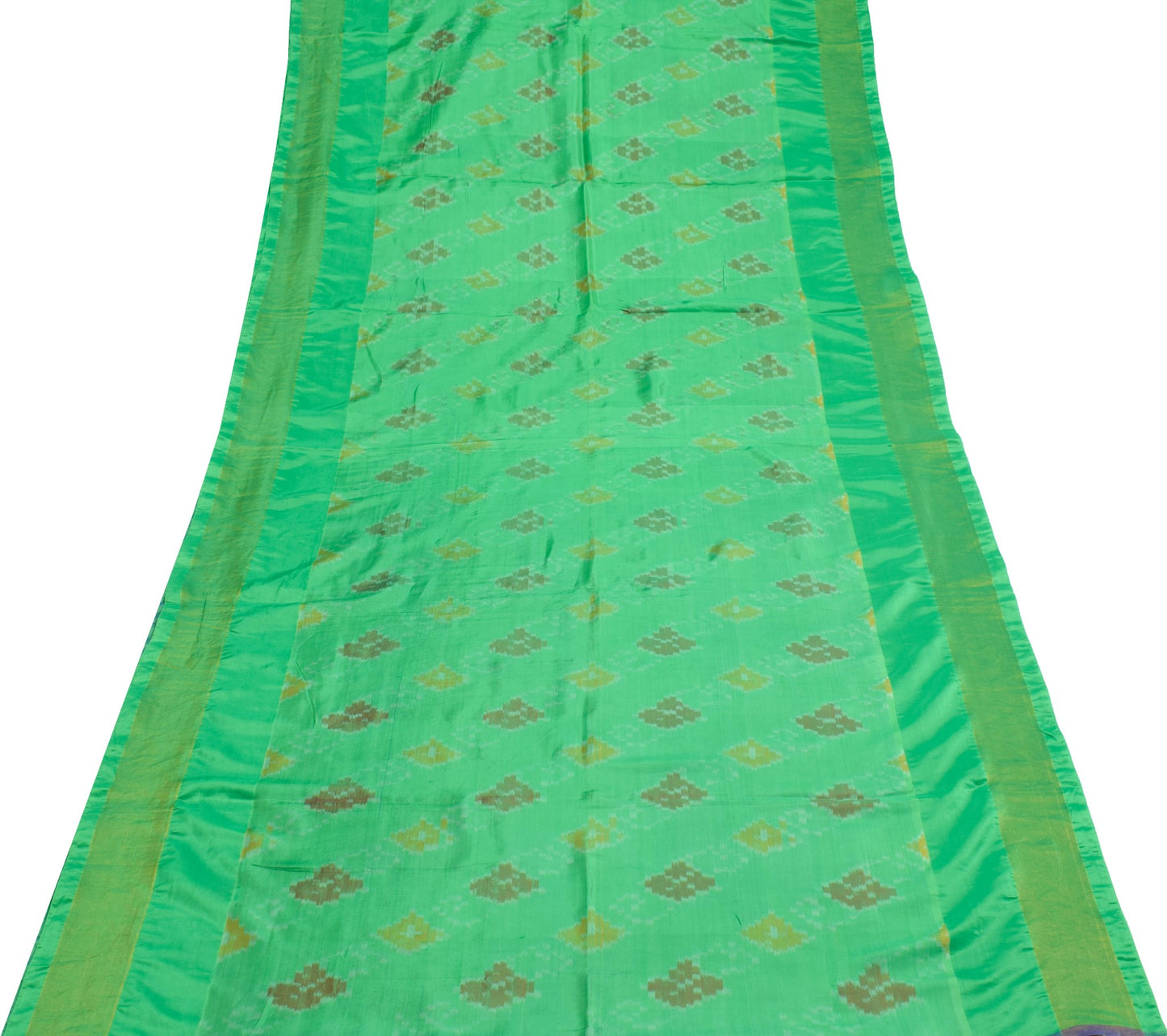 Sushila Vintage Ikkat Pochampally Sari Art Silk Light Weight Green Sari Fabric