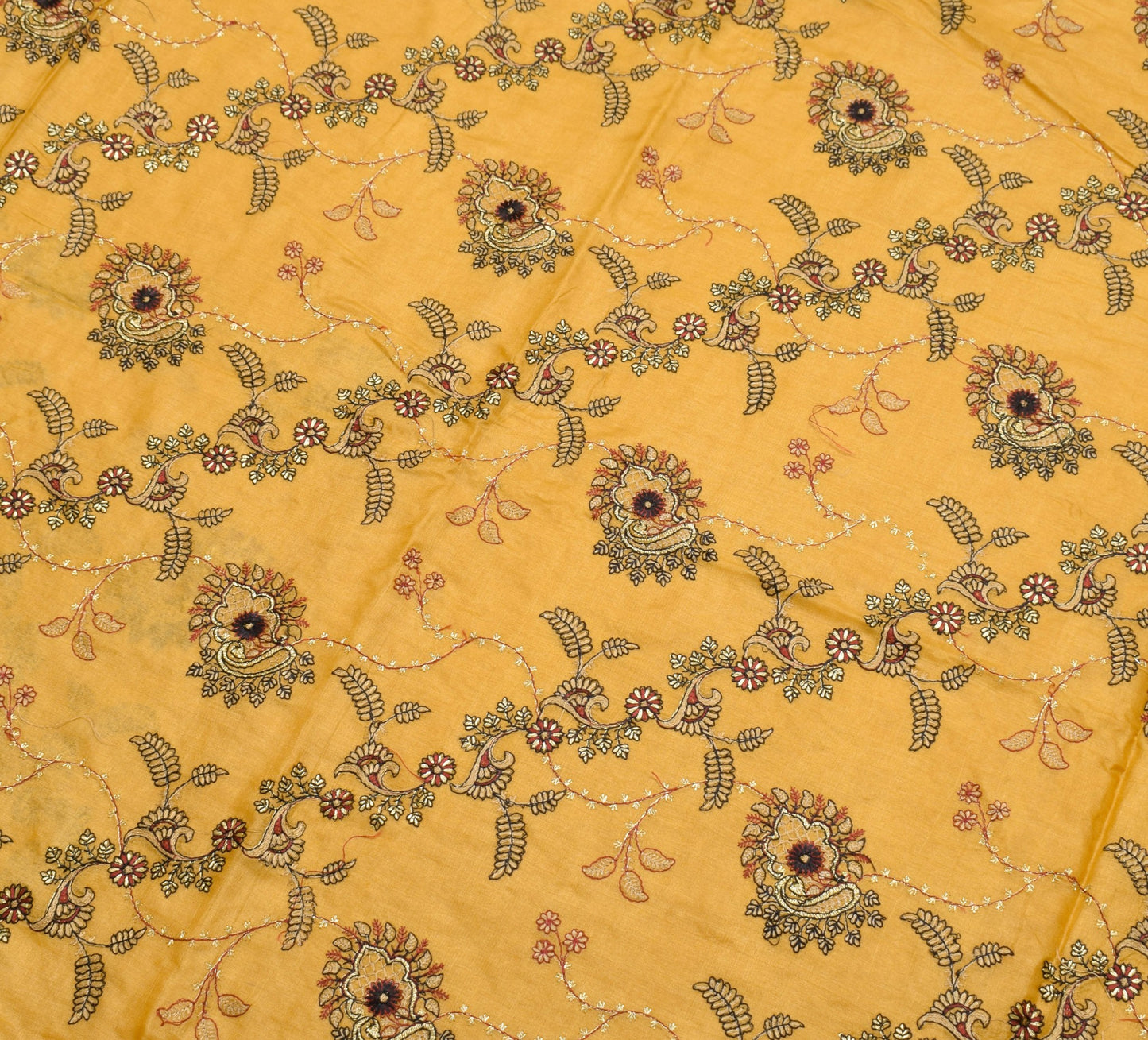 Sushila Vintage Mustard Embroidered Saree 100% Pure Tussar Silk Soft Sari Fabric