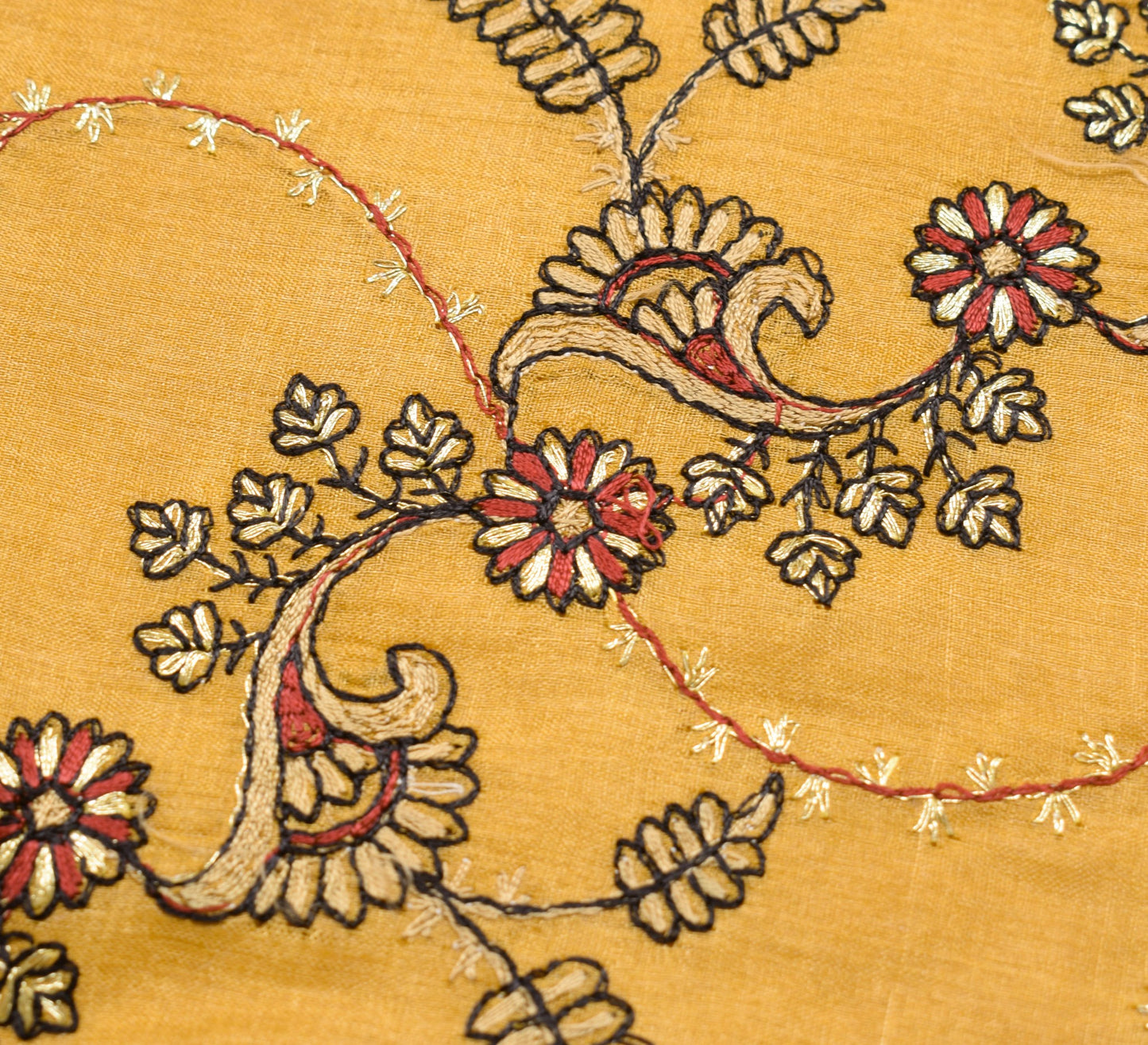 Sushila Vintage Mustard Embroidered Saree 100% Pure Tussar Silk Soft Sari Fabric