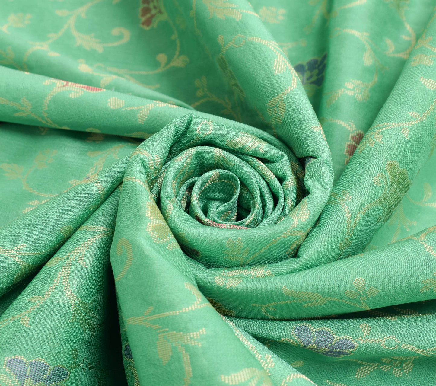 Sushila Vintage Aqua Green Saree 100% Pure Silk Floral Resham Woven Sari Fabric